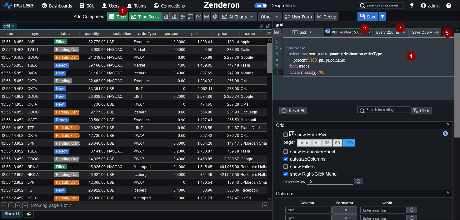 Building a kdb+ Trade Blotter » Pulse