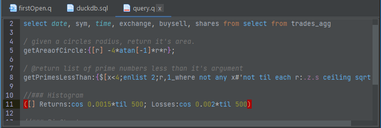 example of q language syntax highlighting