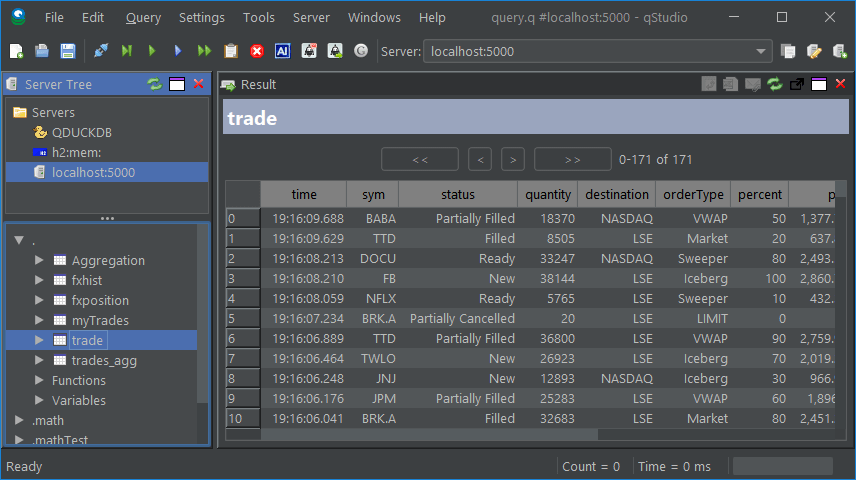 Browsing Partitioned Trade Table