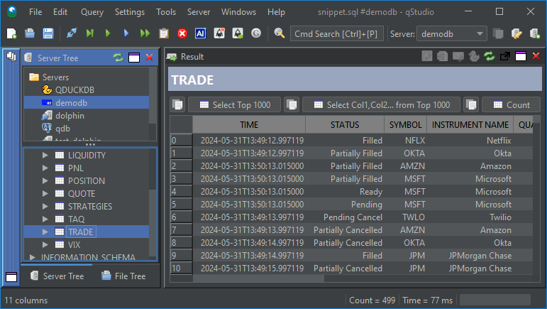Browsing Partitioned Trade Table